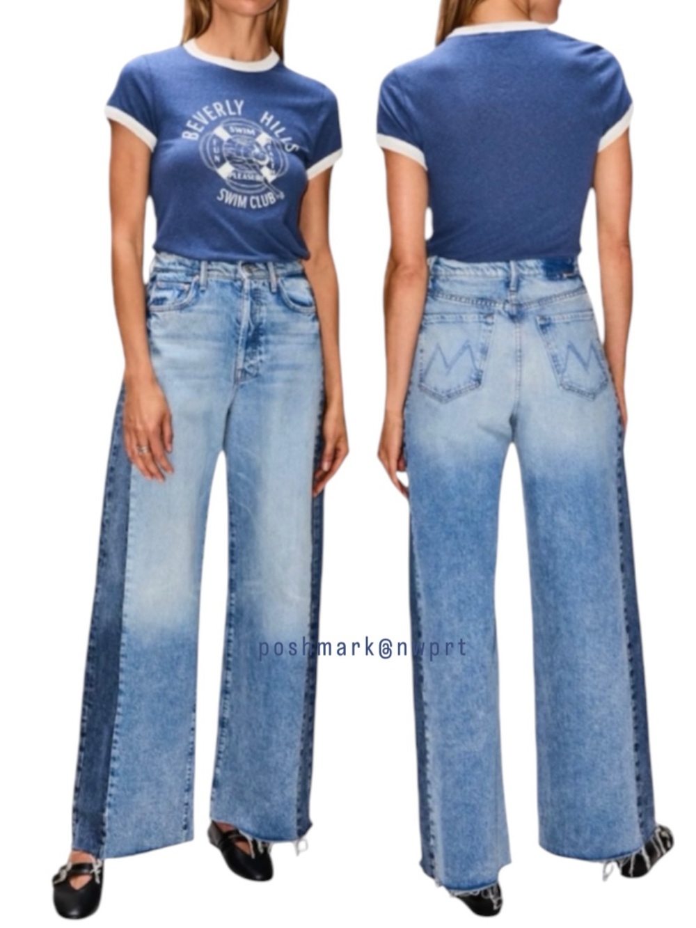 MOTHER Pipe Dream Blinded By The Dark High Waist Wise Leg Two Tone Blue Jeans 23